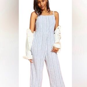 Old Navy Linen Romper Jumpsuit Beach Cover Pinstripe Chambray Coastal Size XL